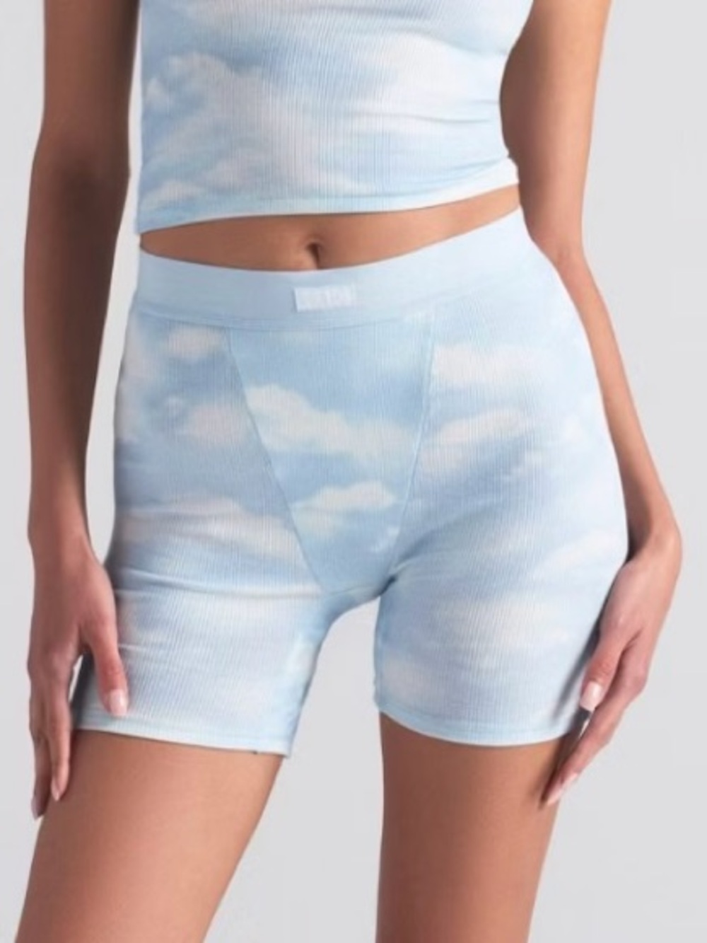NEW Skims Cotton Rib Boxers Sz M Blue Quartz Cloud Soft Stretch Sleep Shorts